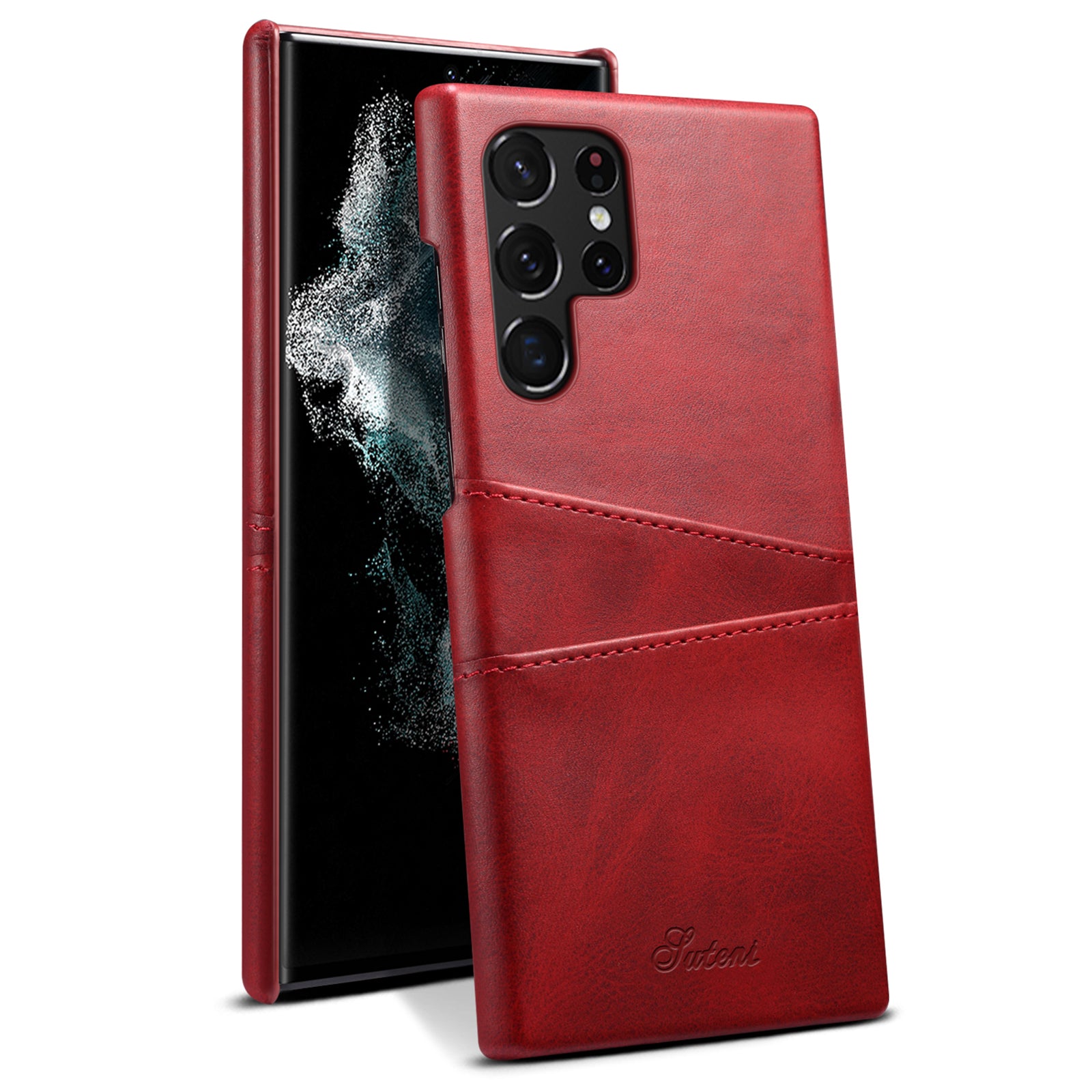 SUTENI For Samsung Galaxy S23 Ultra PU Leather Coated PC Phone Case Shockproof Calf Texture Back Cover with Card Slots SUTENI For Samsung Galaxy S23 Ultra PU Leather Coated PC Phone Case Shockproof Calf Texture Back Cover with Card Slots